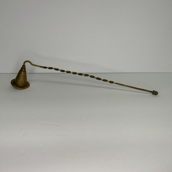 Vintage Brass Candle Snuffer with Etched Pattern and Twisted Handle - Picture 4 of 6